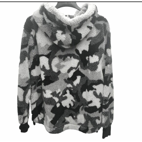 Dylan Fleece Jacket Hooded Mens XL Black Gray Camouflage Pullover Side Zip - Picture 3 of 10